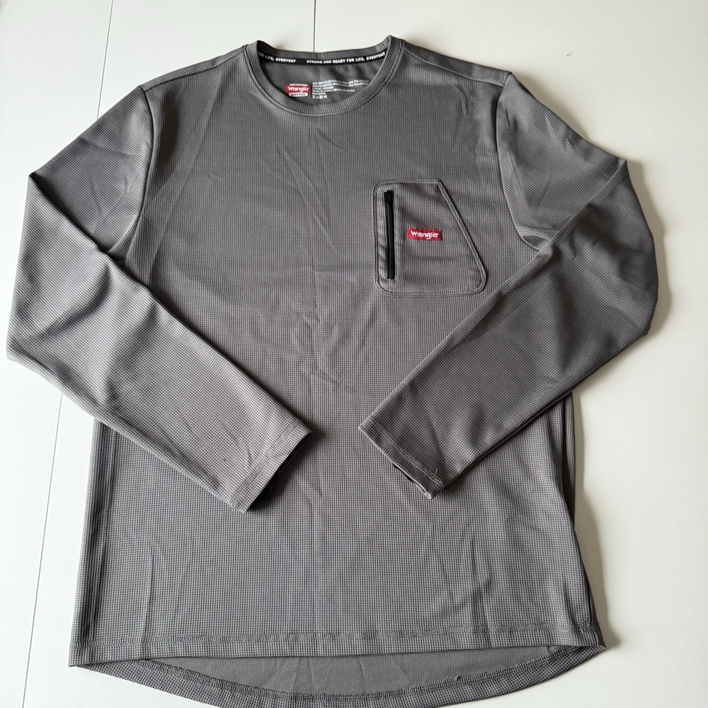 Wrangler Workwear Gray Waffle Active‎ Long Sleeve Zip Up Pocket Size Large Men's